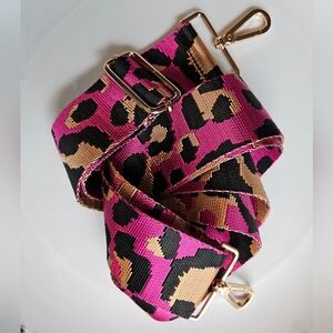 Pink Black Gold Guitar Purse Strap Adjustable Gold Champagne Hardware